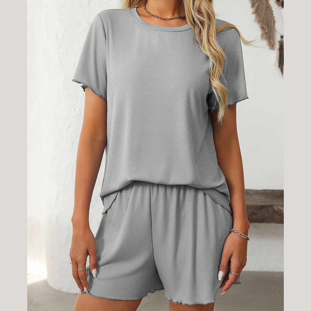 Summer casual striped pajamas set for women with shorts and short sleeve top - Picture 92 of 96