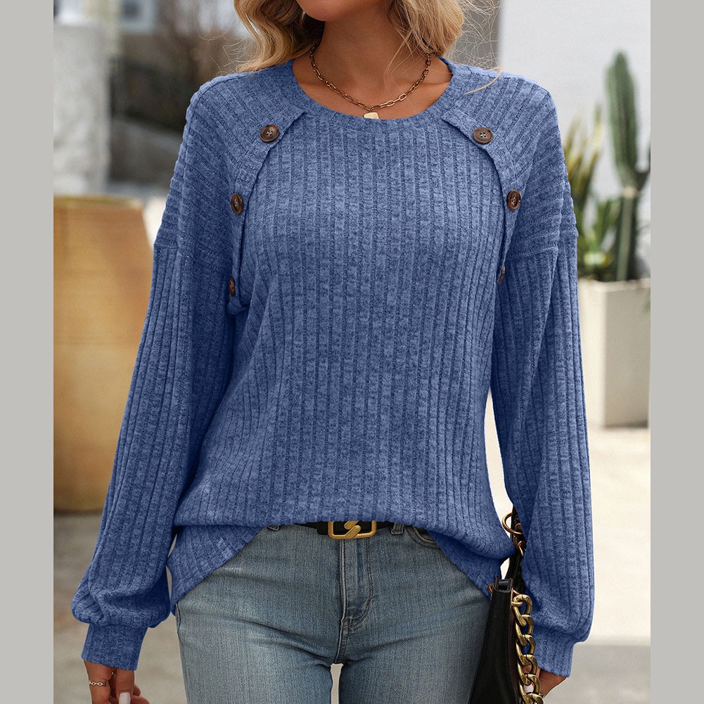 Women's casual long sleeve tshirt with stripes round neck brushed fabric - Picture 36 of 66