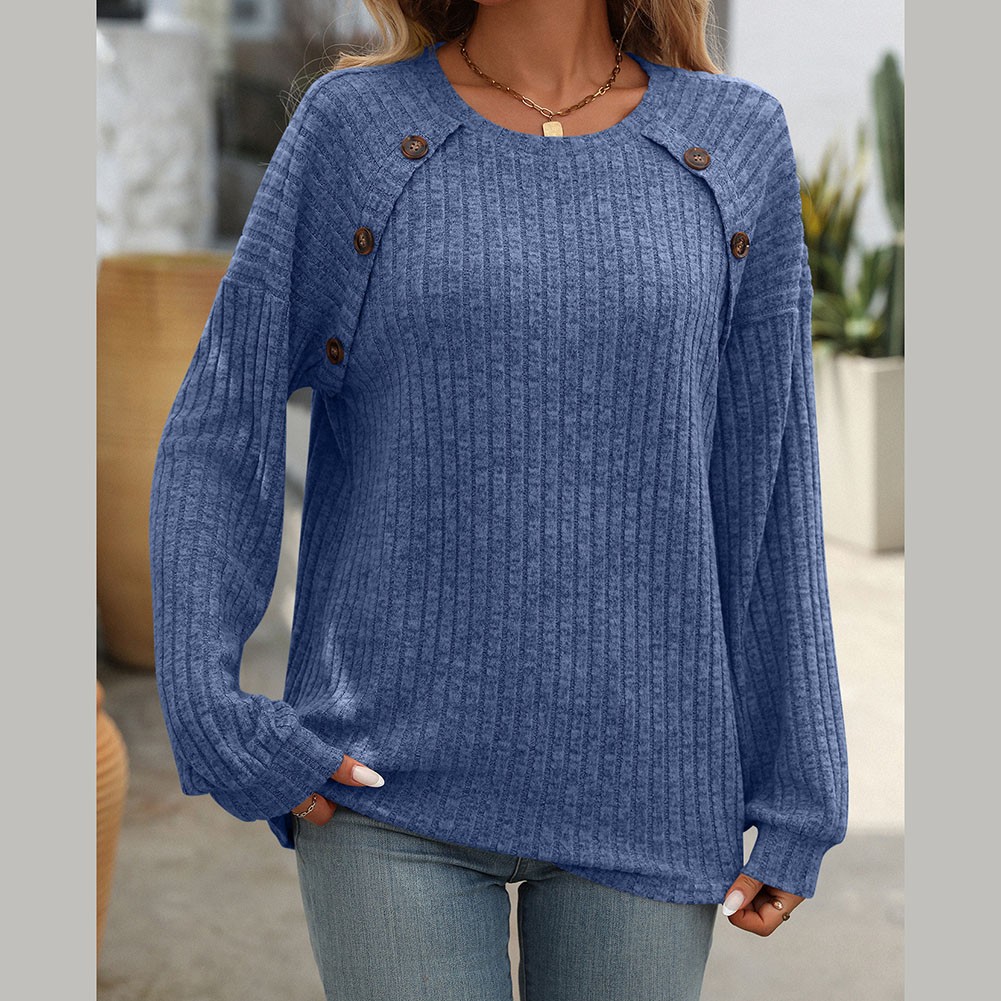 Women's casual long sleeve tshirt with stripes round neck brushed fabric - Picture 43 of 66