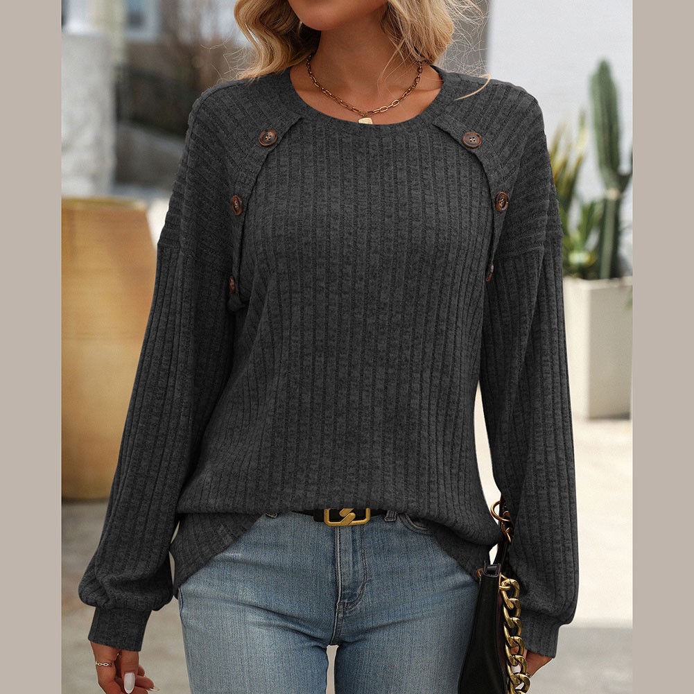 Women's casual long sleeve tshirt with stripes round neck brushed fabric - Picture 33 of 66
