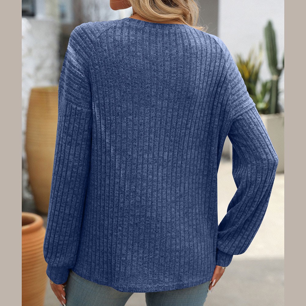 Women's casual long sleeve tshirt with stripes round neck brushed fabric - Picture 42 of 66