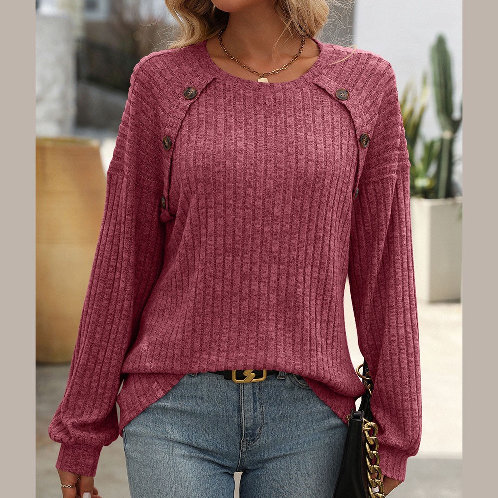 Women's casual long sleeve tshirt with stripes round neck brushed fabric - Picture 58 of 66
