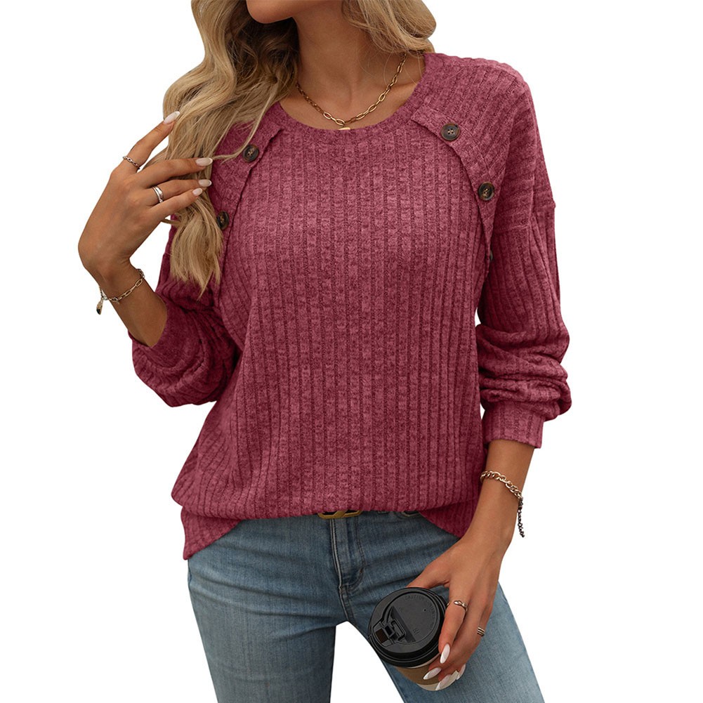 Women's casual long sleeve tshirt with stripes round neck brushed fabric - Picture 57 of 66