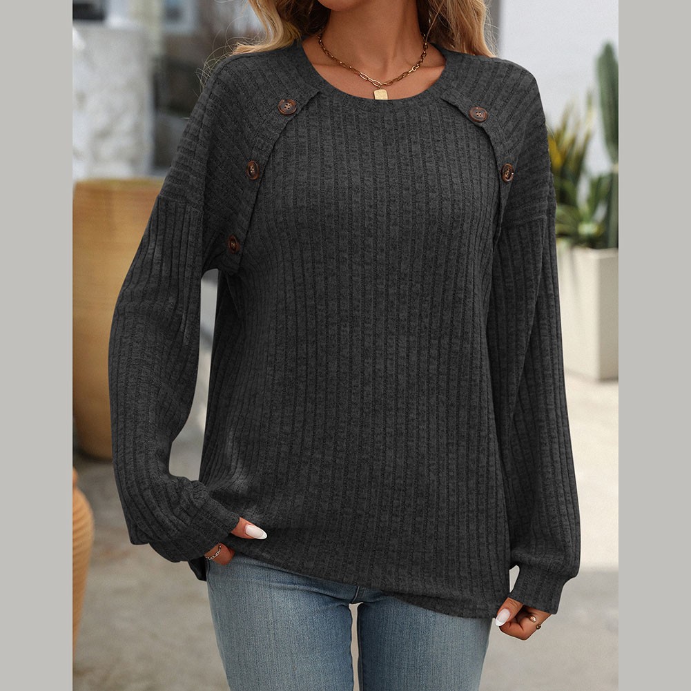 Women's casual long sleeve tshirt with stripes round neck brushed fabric - Picture 34 of 66