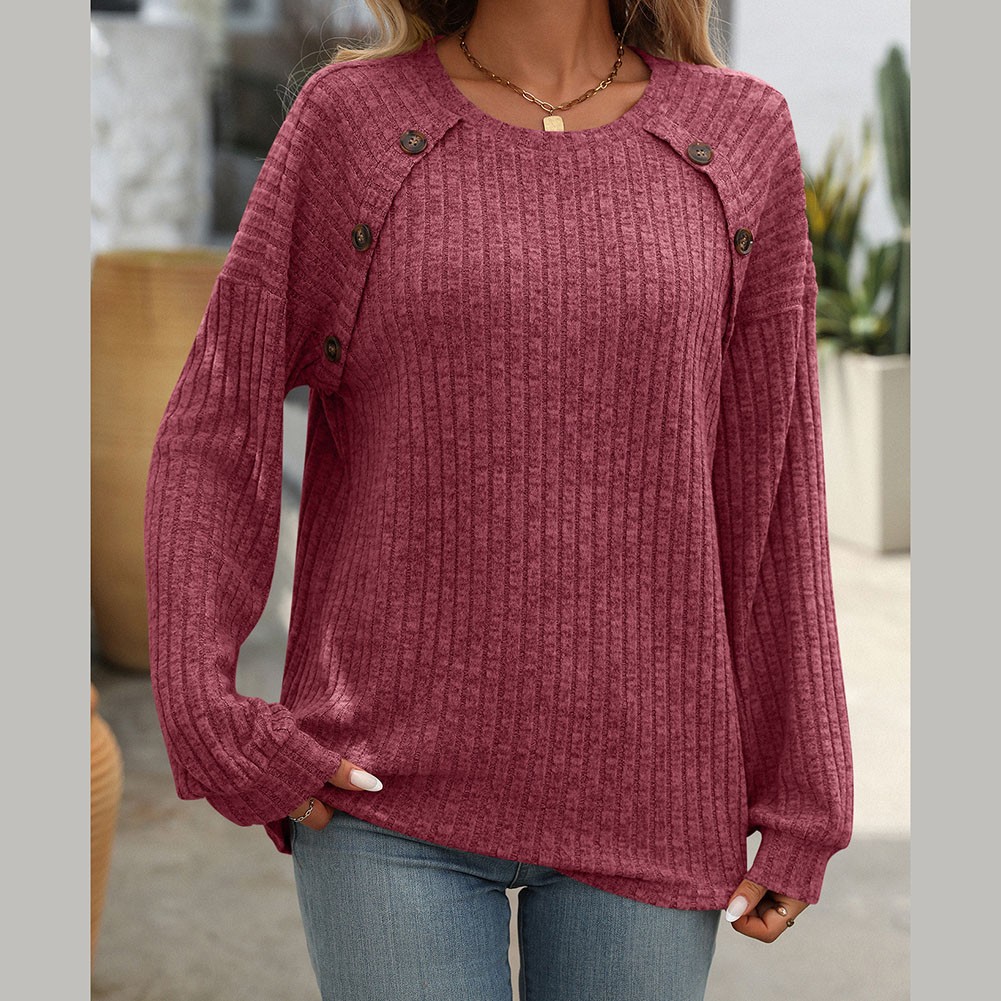 Women's casual long sleeve tshirt with stripes round neck brushed fabric - Picture 64 of 66