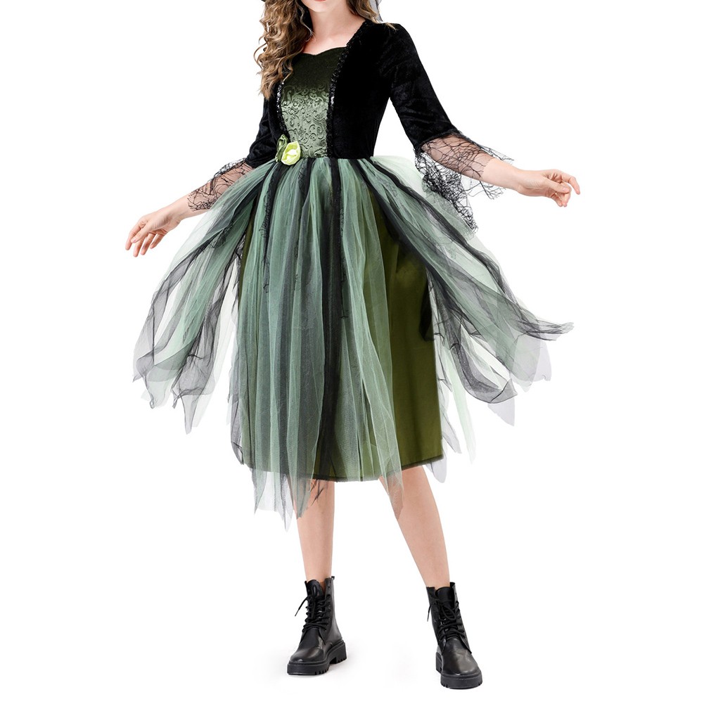 Wicked Witch Costume Dress for Women Green Party Outfit with Hat for Stage Show - Picture 13 of 20