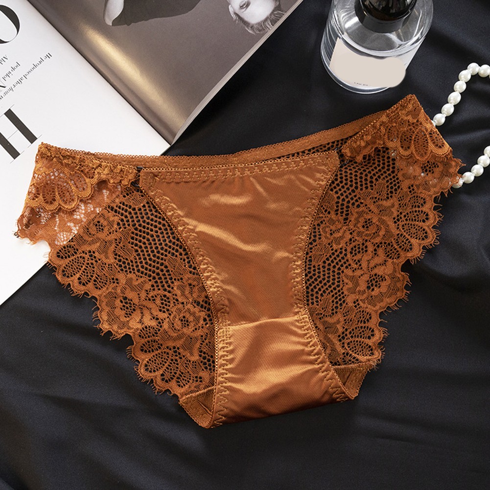 Comfortable Lace Satin Women's Underwear Low Waist Style for Daily Use - Picture 30 of 34