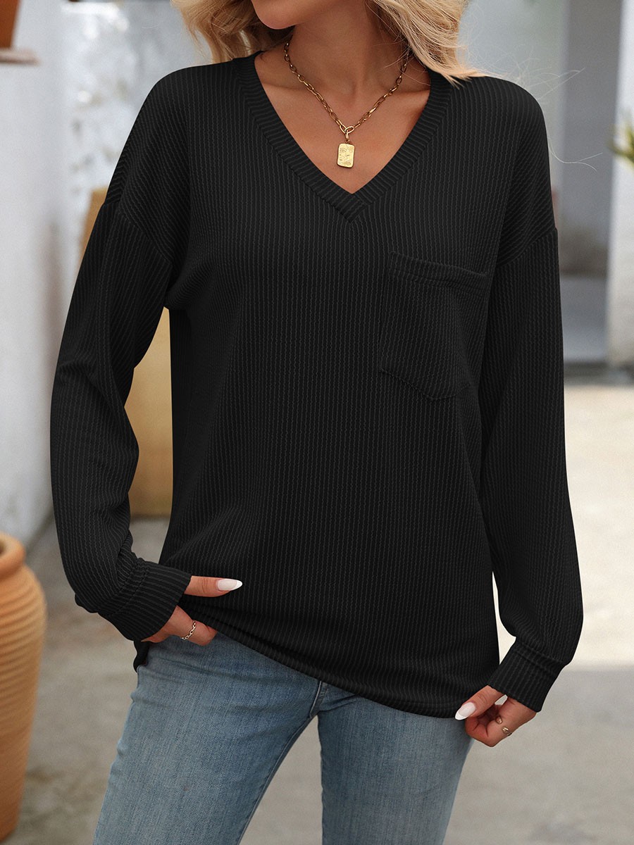 Women V Neck Long Sleeve Casual T Shirt Striped Loose Fit for Various Occasions - Picture 83 of 86