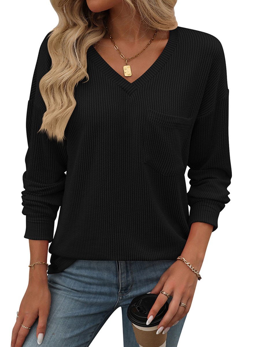 Women V Neck Long Sleeve Casual T Shirt Striped Loose Fit for Various Occasions - Picture 82 of 86
