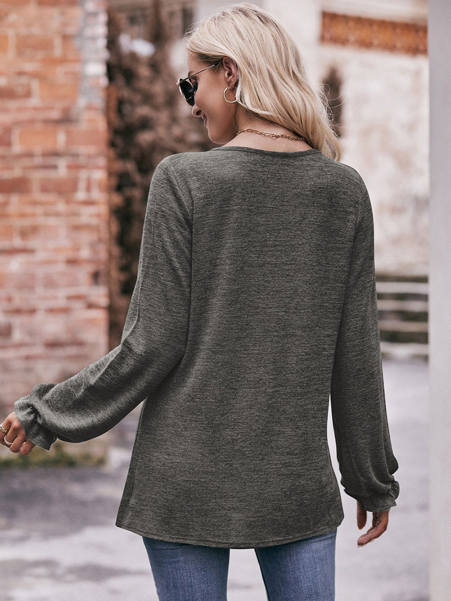 Long-sleeved T-shirt Comfortable Fabric Fashionable Outfit Solid Color Design - Picture 30 of 108