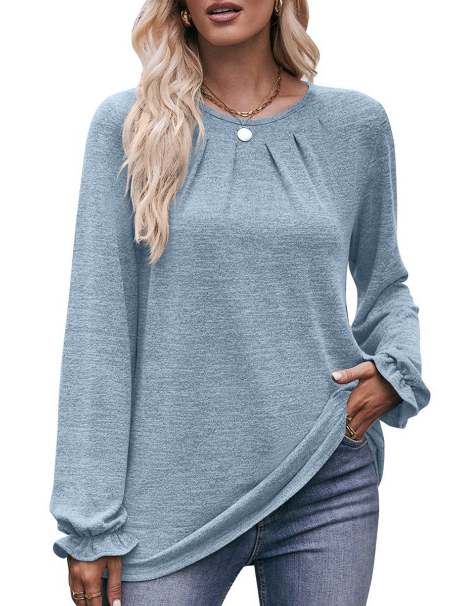Long-sleeved T-shirt Comfortable Fabric Fashionable Outfit Solid Color Design - Picture 55 of 108