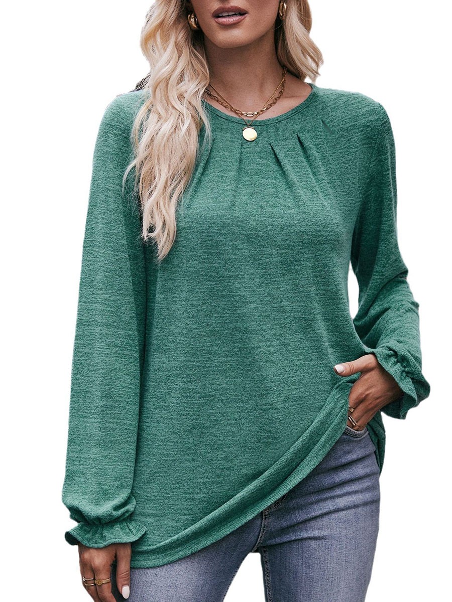 Long-sleeved T-shirt Comfortable Fabric Fashionable Outfit Solid Color Design - Picture 100 of 108