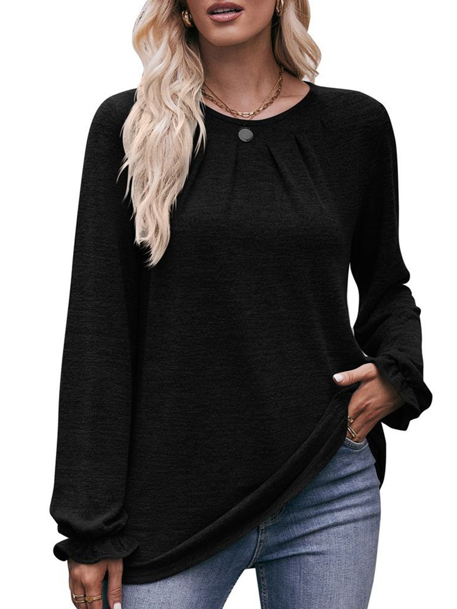 Long-sleeved T-shirt Comfortable Fabric Fashionable Outfit Solid Color Design - Picture 92 of 108