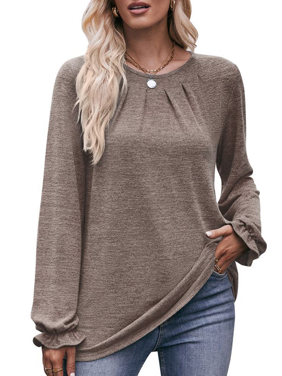 Long-sleeved T-shirt Comfortable Fabric Fashionable Outfit Solid Color Design - Picture 75 of 108