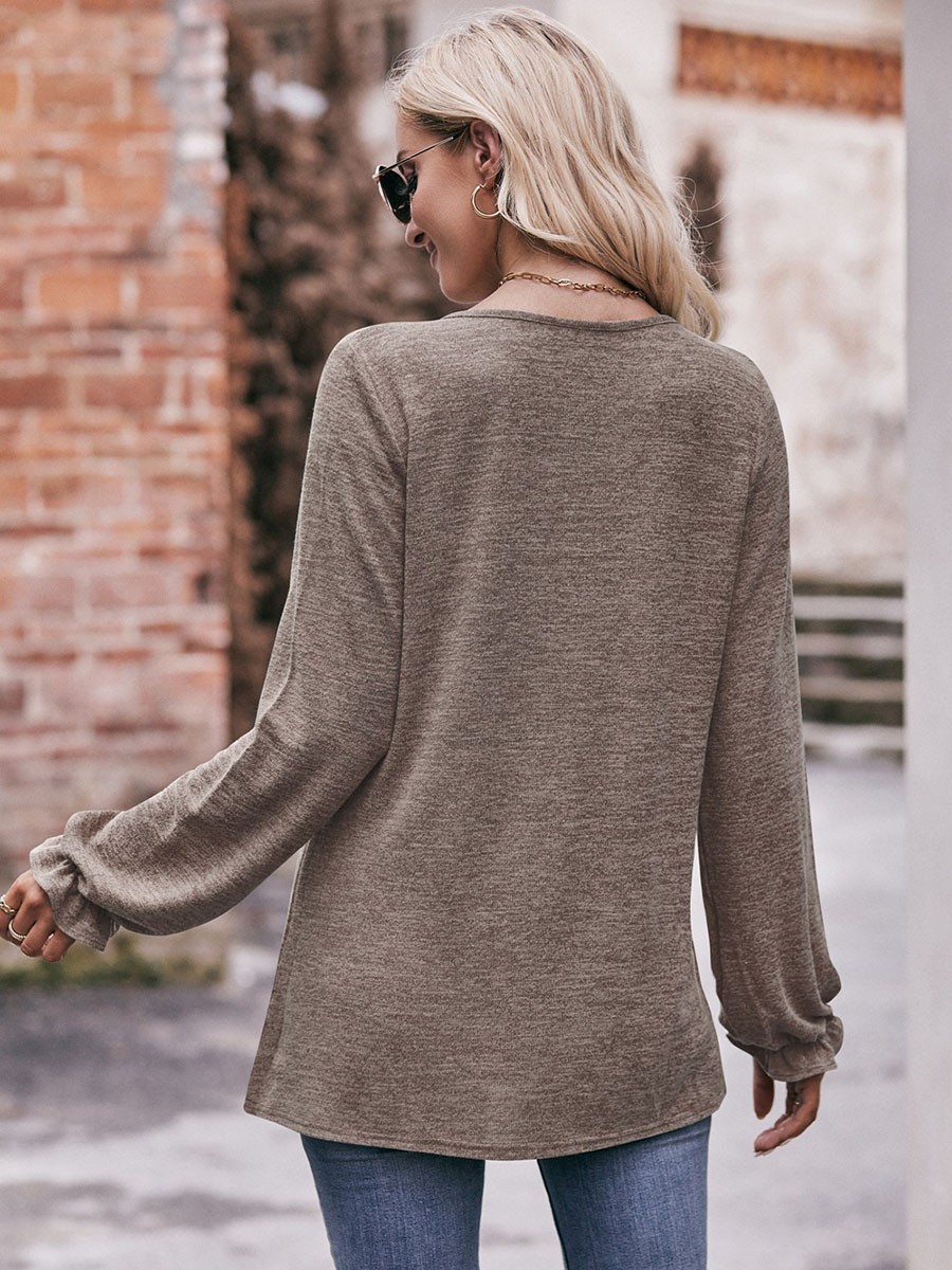 Long-sleeved T-shirt Comfortable Fabric Fashionable Outfit Solid Color Design - Picture 76 of 108