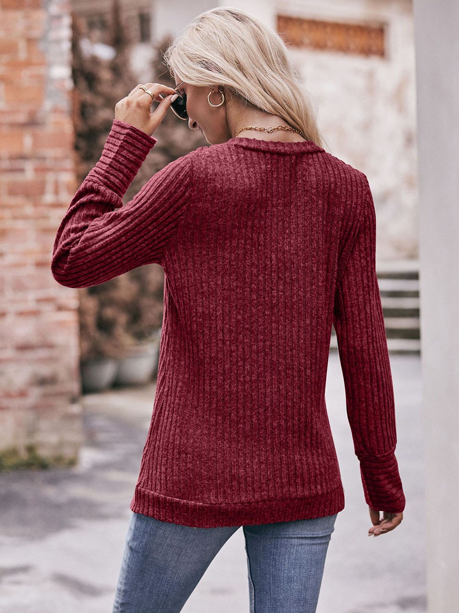Long Sleeve T Shirt for Women Casual V Neck Ribbed Brushed Solid Color - Picture 41 of 86