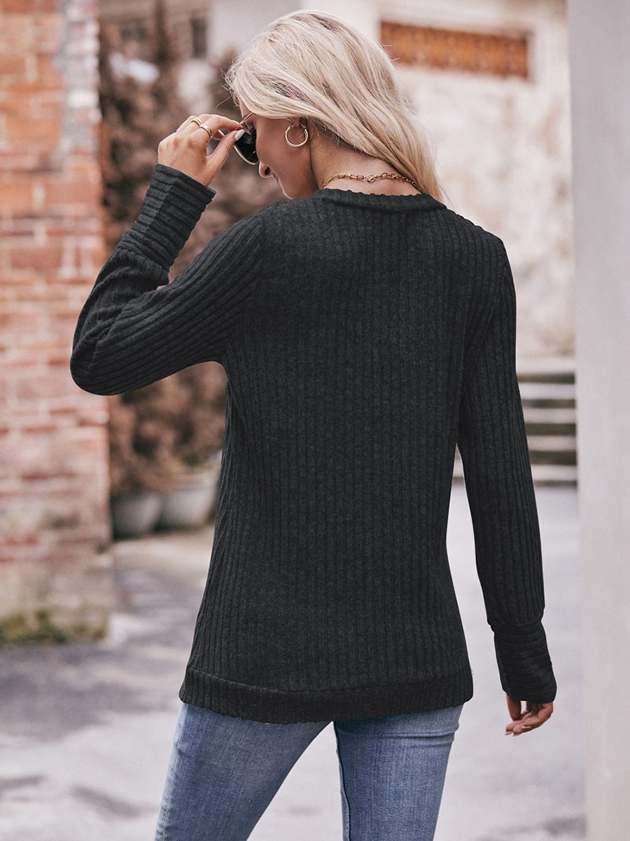 Long Sleeve T Shirt for Women Casual V Neck Ribbed Brushed Solid Color - Picture 31 of 86