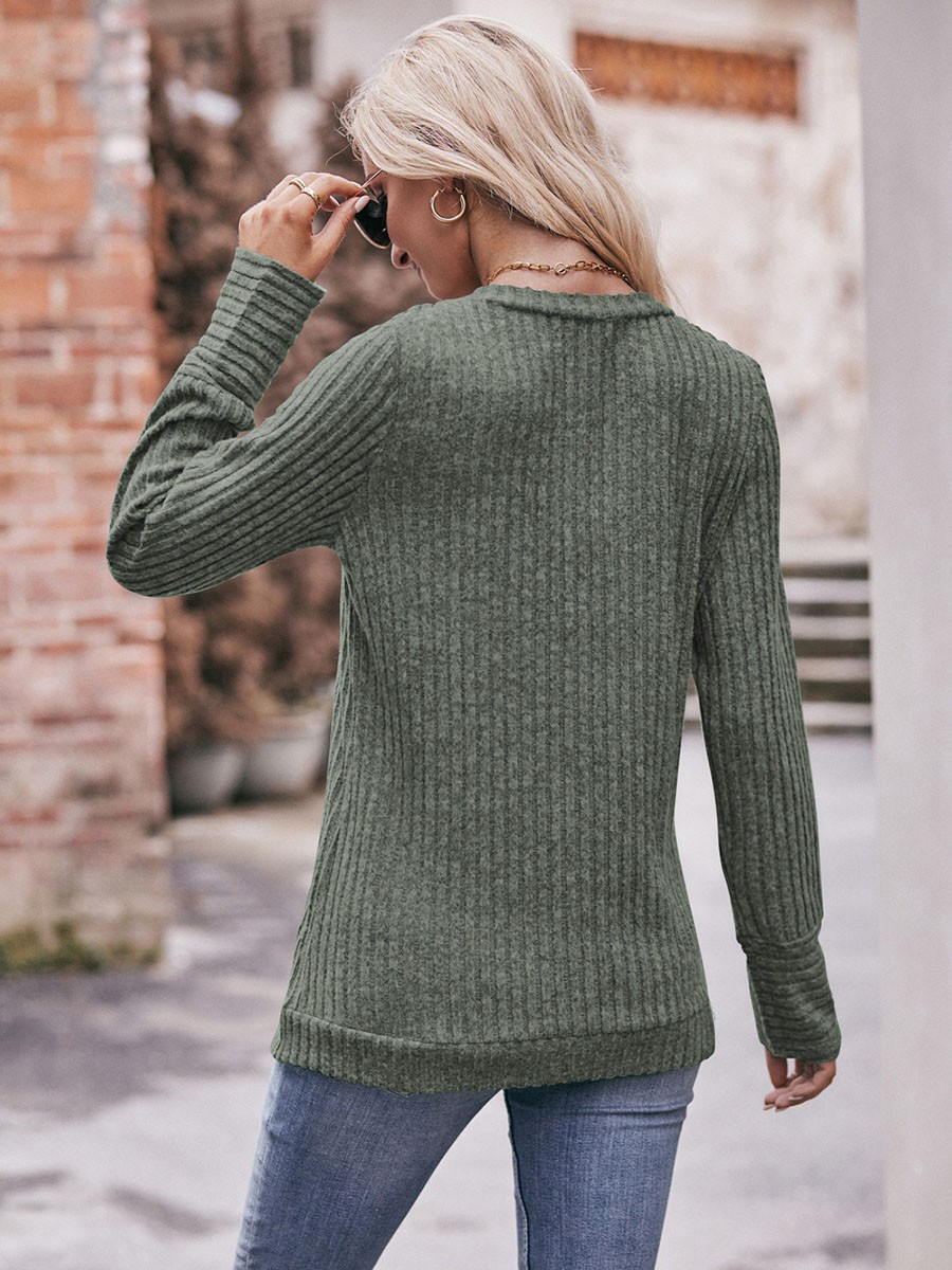 Long Sleeve T Shirt for Women Casual V Neck Ribbed Brushed Solid Color - Picture 66 of 86
