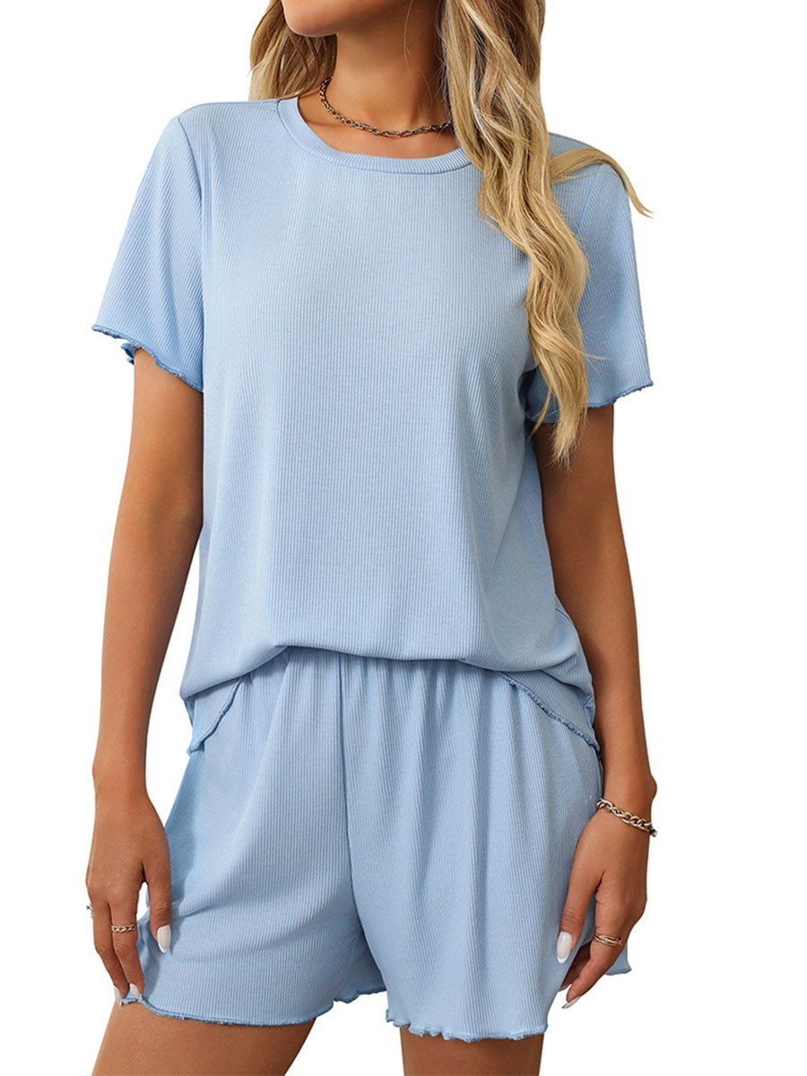 Summer casual striped pajamas set for women with shorts and short sleeve top - Picture 27 of 96
