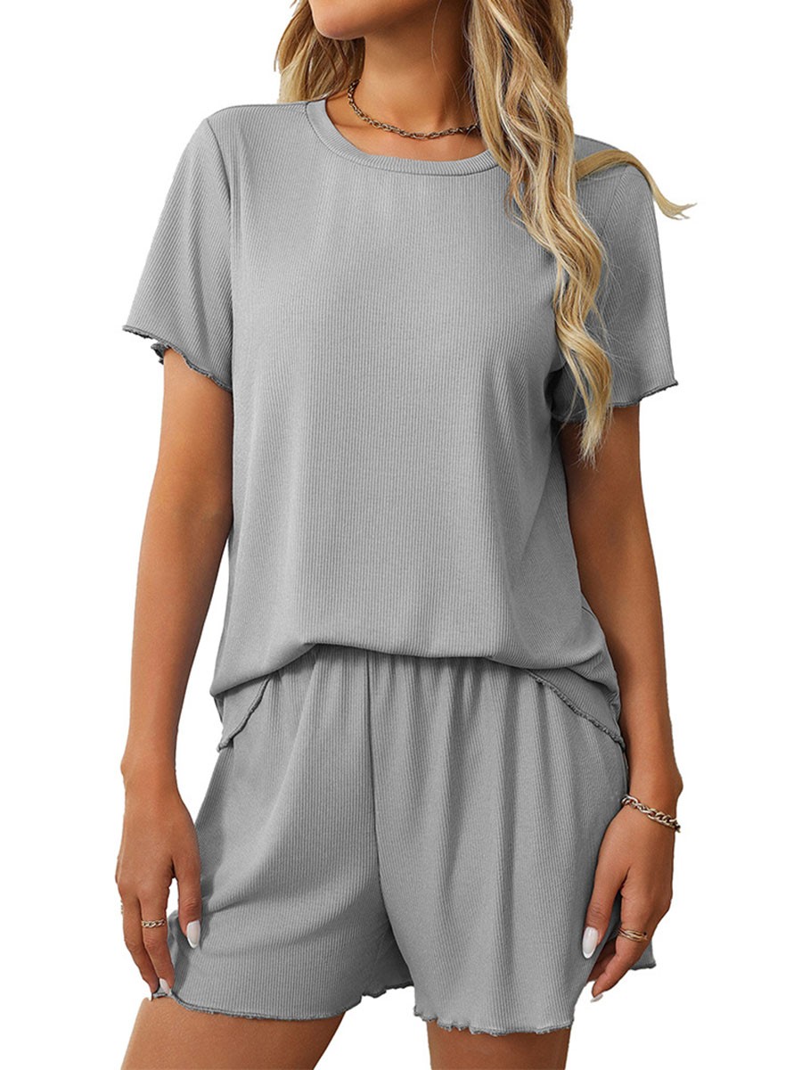 Summer casual striped pajamas set for women with shorts and short sleeve top - Picture 91 of 96