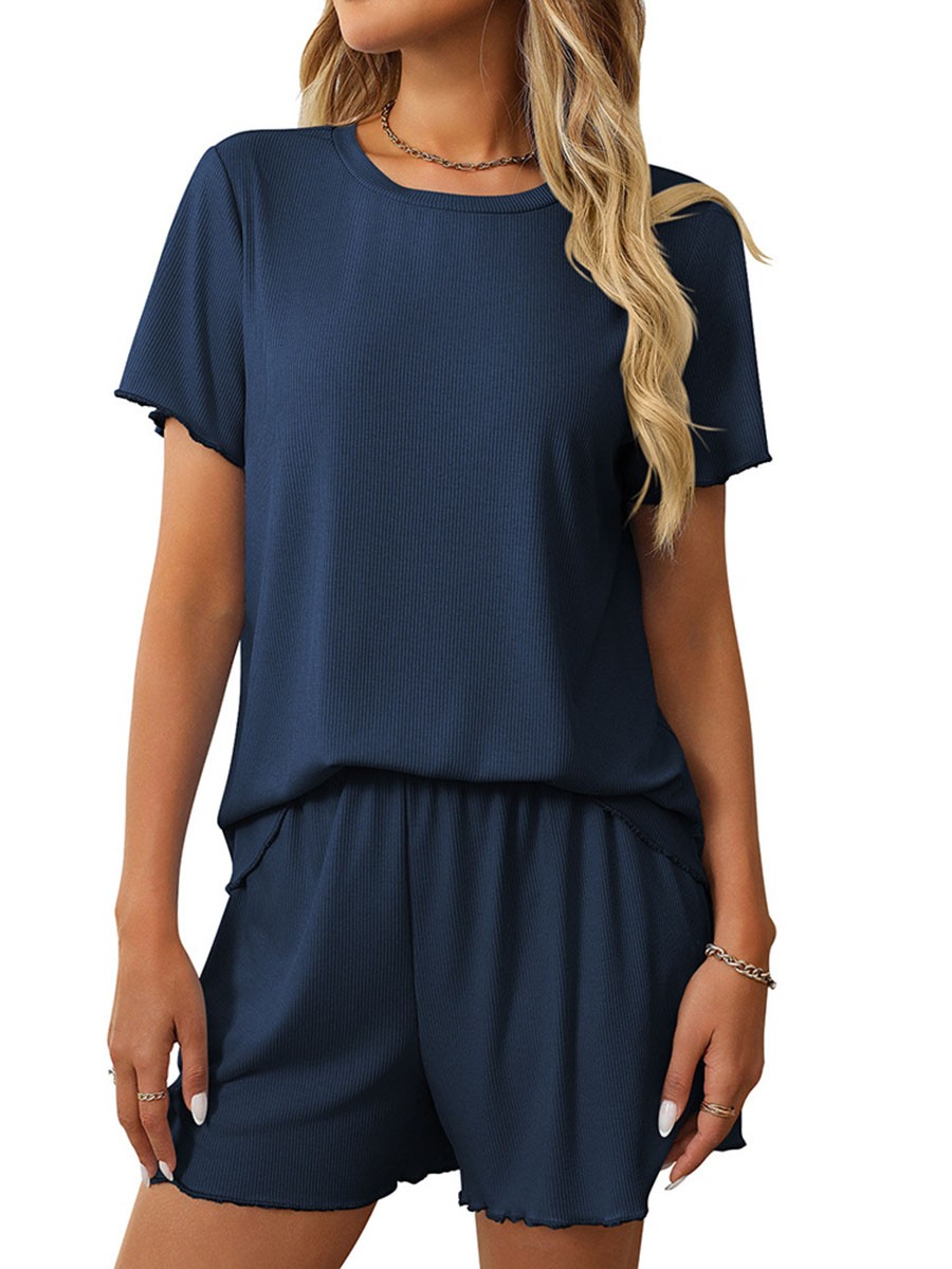 Summer casual striped pajamas set for women with shorts and short sleeve top - Picture 63 of 96