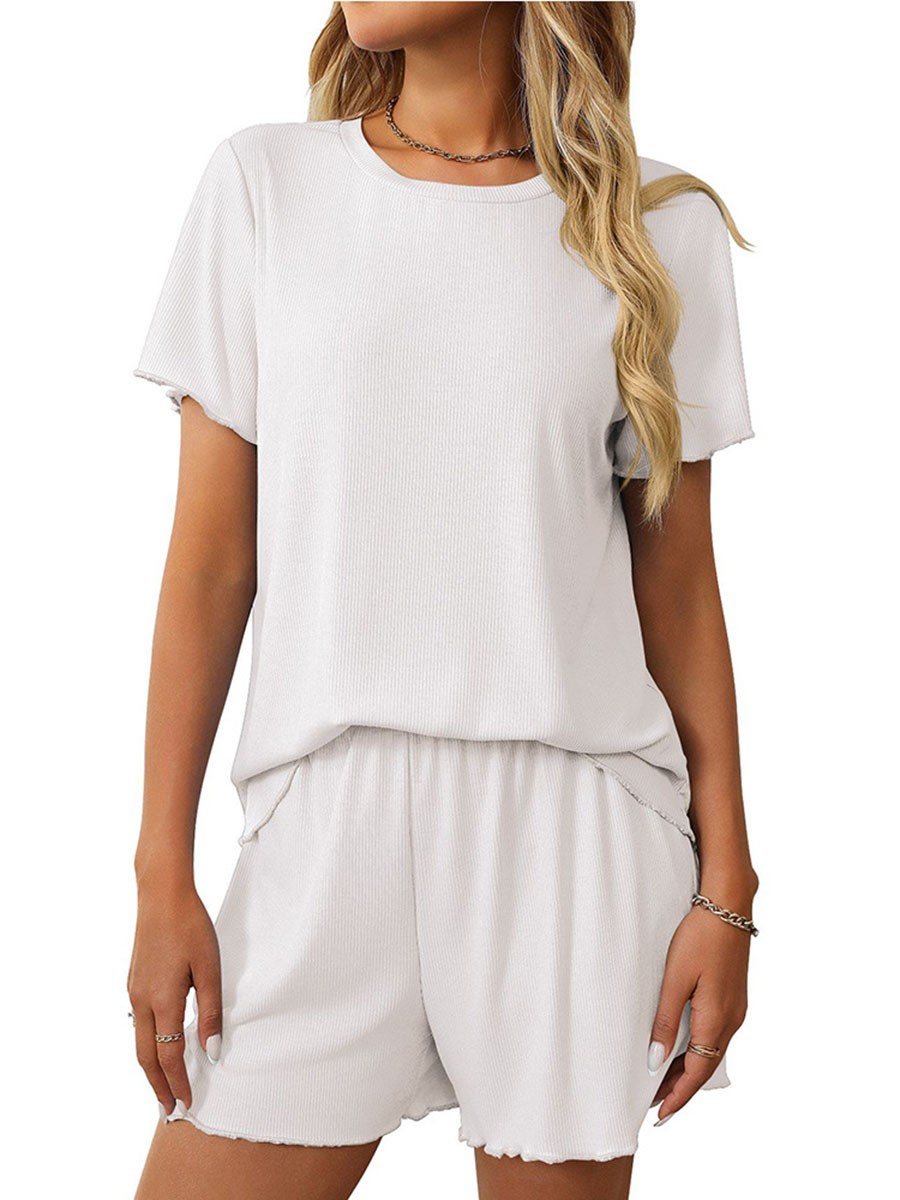 Summer casual striped pajamas set for women with shorts and short sleeve top - Picture 41 of 96