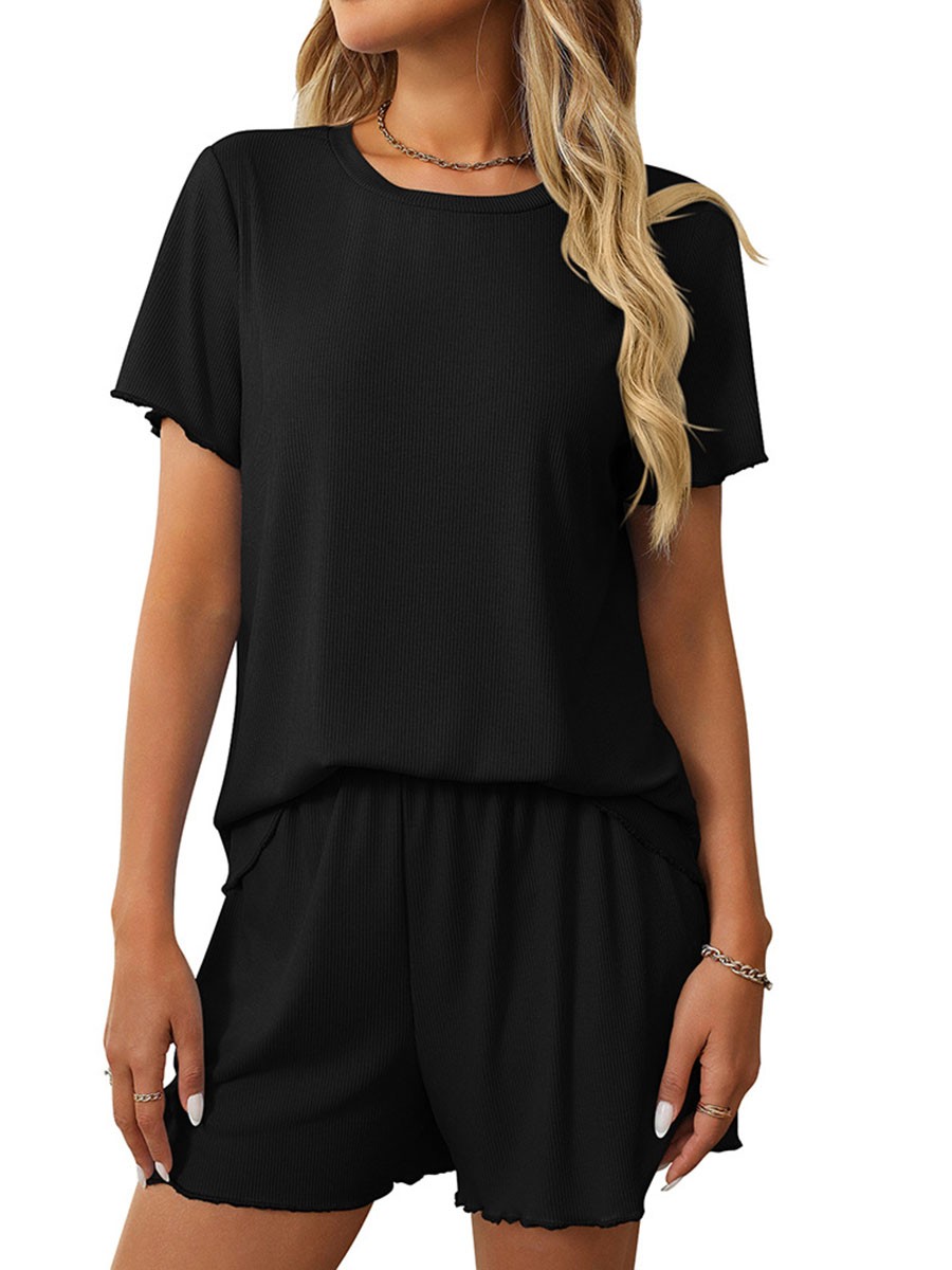 Summer casual striped pajamas set for women with shorts and short sleeve top - Picture 55 of 96