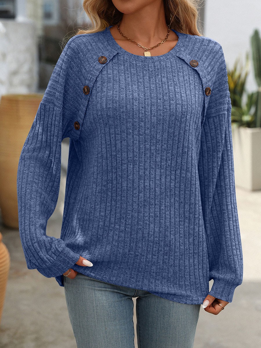 Women's casual long sleeve tshirt with stripes round neck brushed fabric - Picture 40 of 66