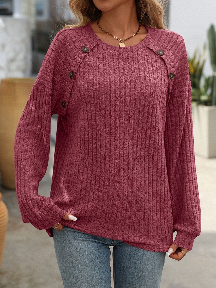 Women's casual long sleeve tshirt with stripes round neck brushed fabric - Picture 62 of 66