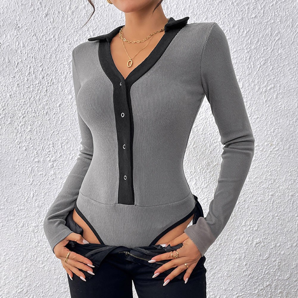 Single Row Buckle Lapel Jumpsuit for Women Striped Pattern Comfortable Fit - Picture 13 of 60