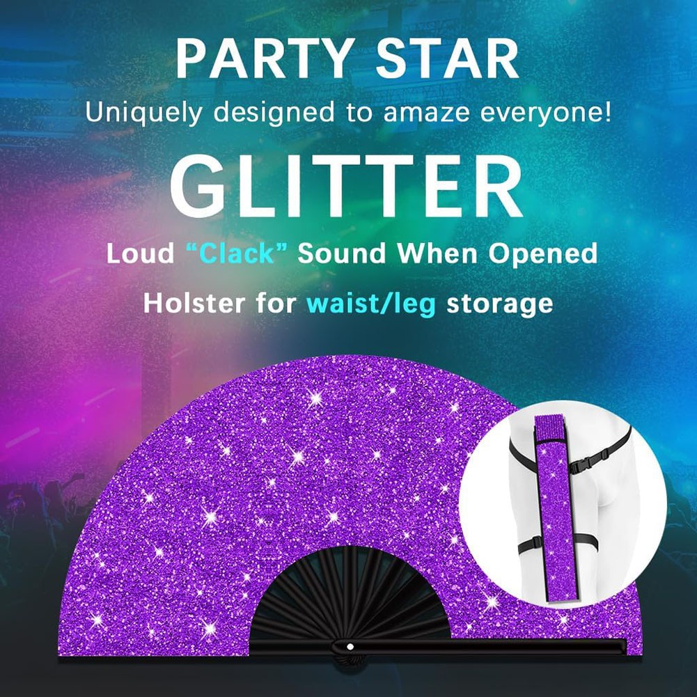 Folding Glitter Hand Fan with Holster for Raves Festivals and Outdoor Events - Bild 35 von 44