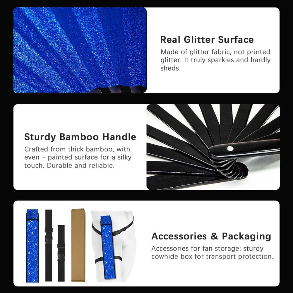 Folding Glitter Hand Fan with Holster for Raves Festivals and Outdoor Events - Bild 44 von 44