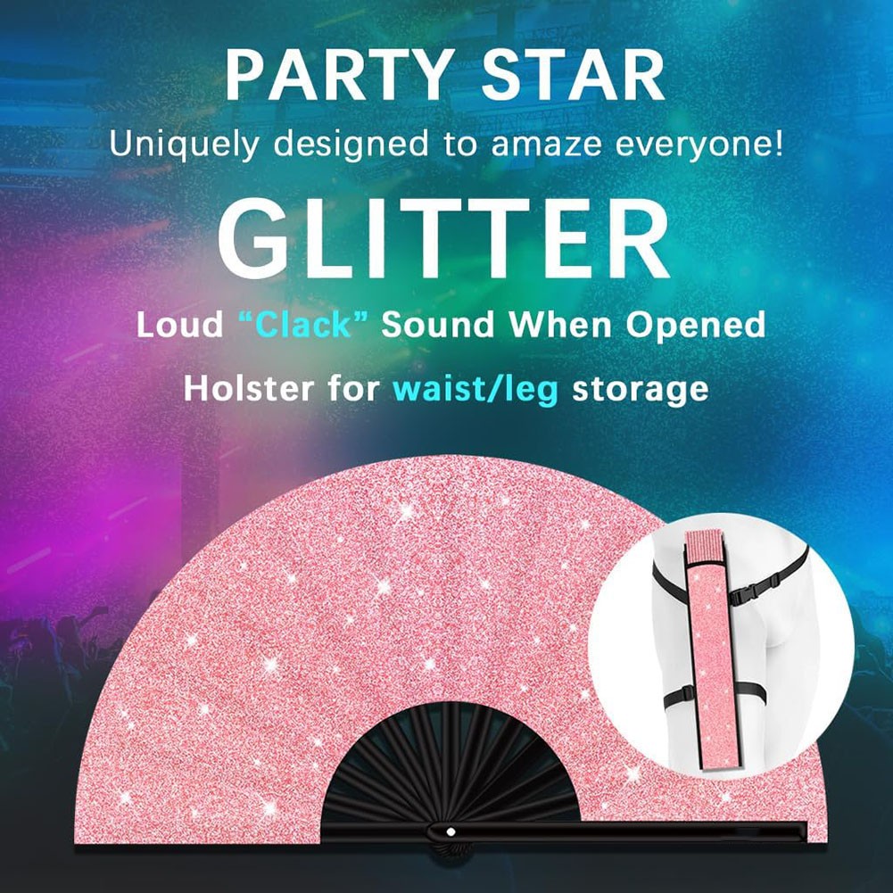 Folding Glitter Hand Fan with Holster for Raves Festivals and Outdoor Events - Bild 39 von 44