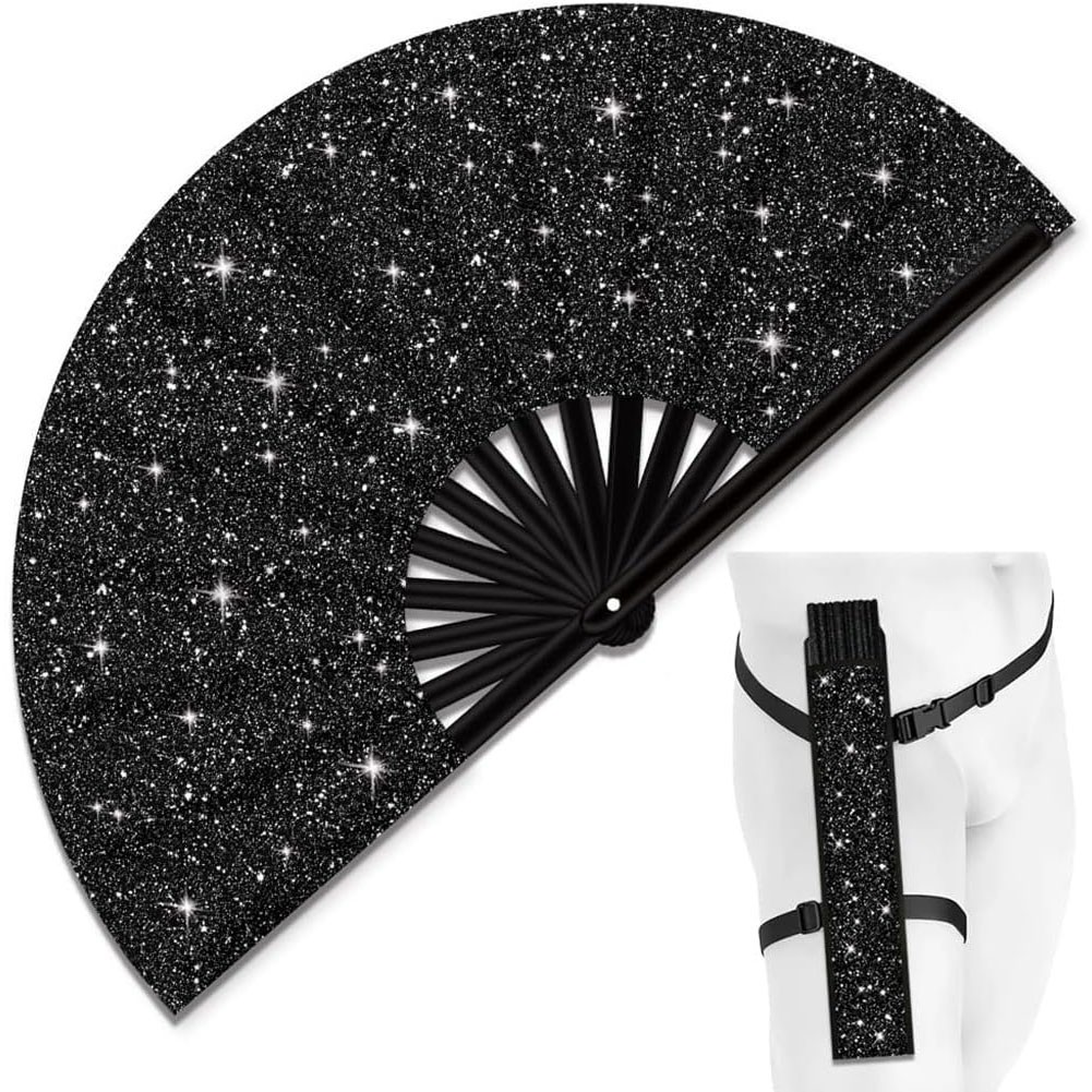 Folding Glitter Hand Fan with Holster for Raves Festivals and Outdoor Events - Bild 18 von 44