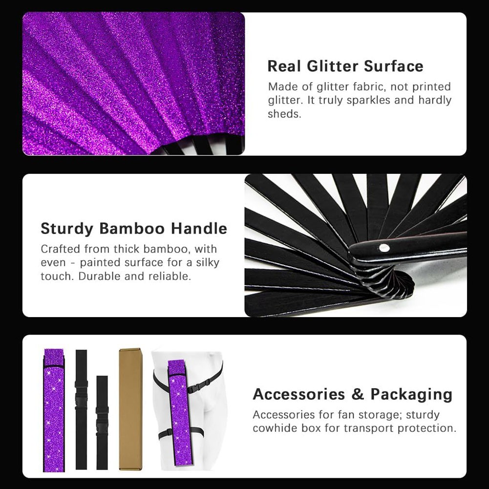 Folding Glitter Hand Fan with Holster for Raves Festivals and Outdoor Events - Bild 36 von 44