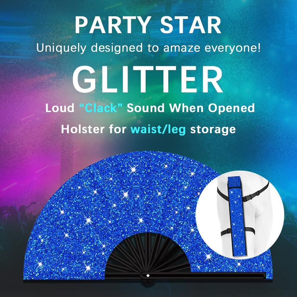Folding Glitter Hand Fan with Holster for Raves Festivals and Outdoor Events - Bild 43 von 44