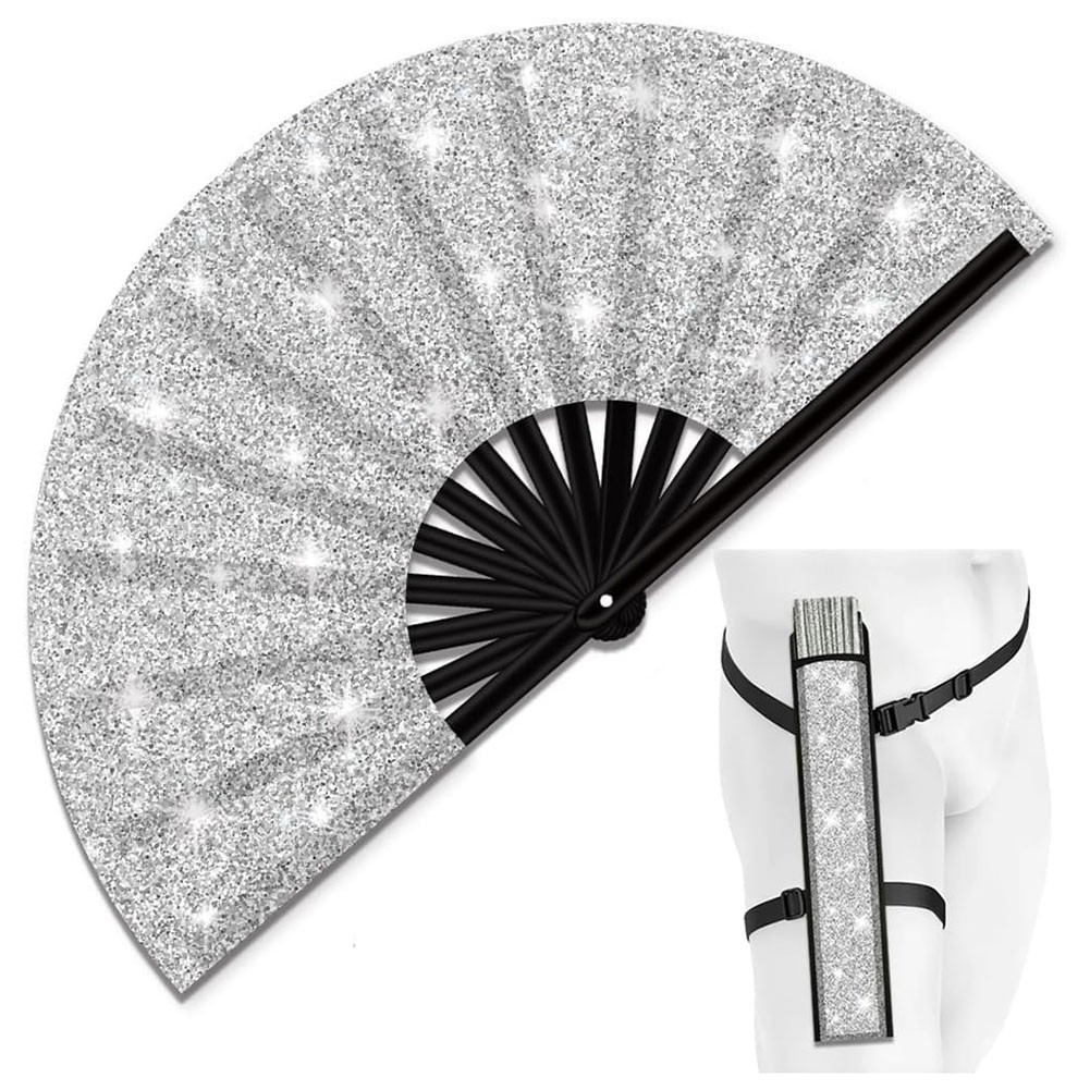 Folding Glitter Hand Fan with Holster for Raves Festivals and Outdoor Events - Bild 13 von 44