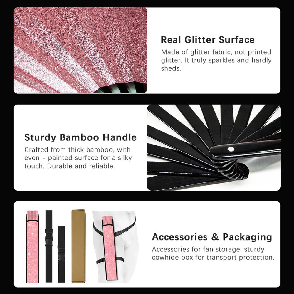 Folding Glitter Hand Fan with Holster for Raves Festivals and Outdoor Events - Bild 40 von 44