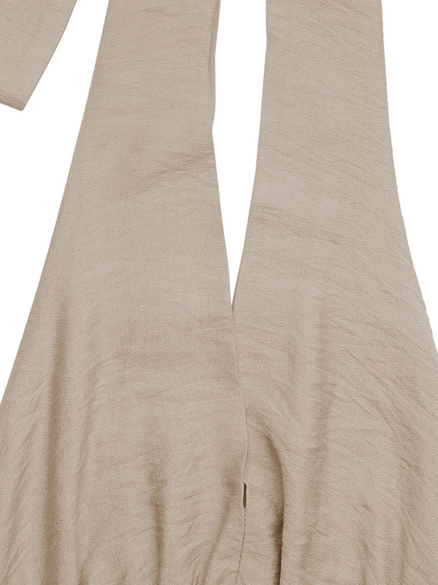 Casual sleeveless jumpsuit for women apricot with solid color and waist tie - Picture 30 of 72