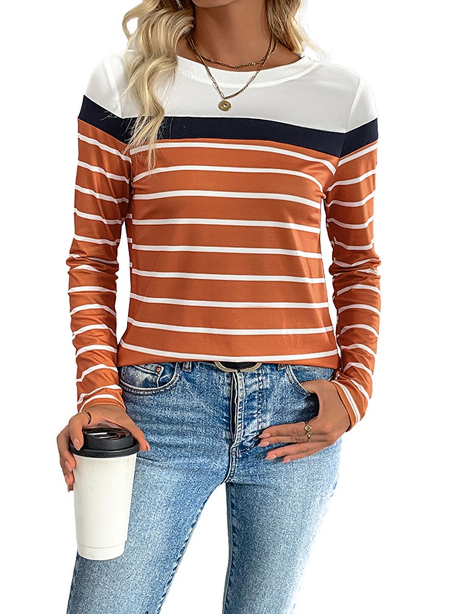 Striped patchwork long sleeve top for women casual lightweight breathable - Picture 31 of 72