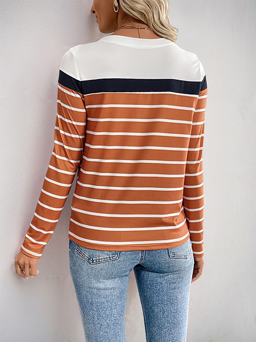 Striped patchwork long sleeve top for women casual lightweight breathable - Picture 28 of 72