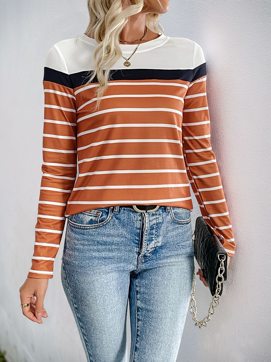 Striped patchwork long sleeve top for women casual lightweight breathable - Picture 32 of 72