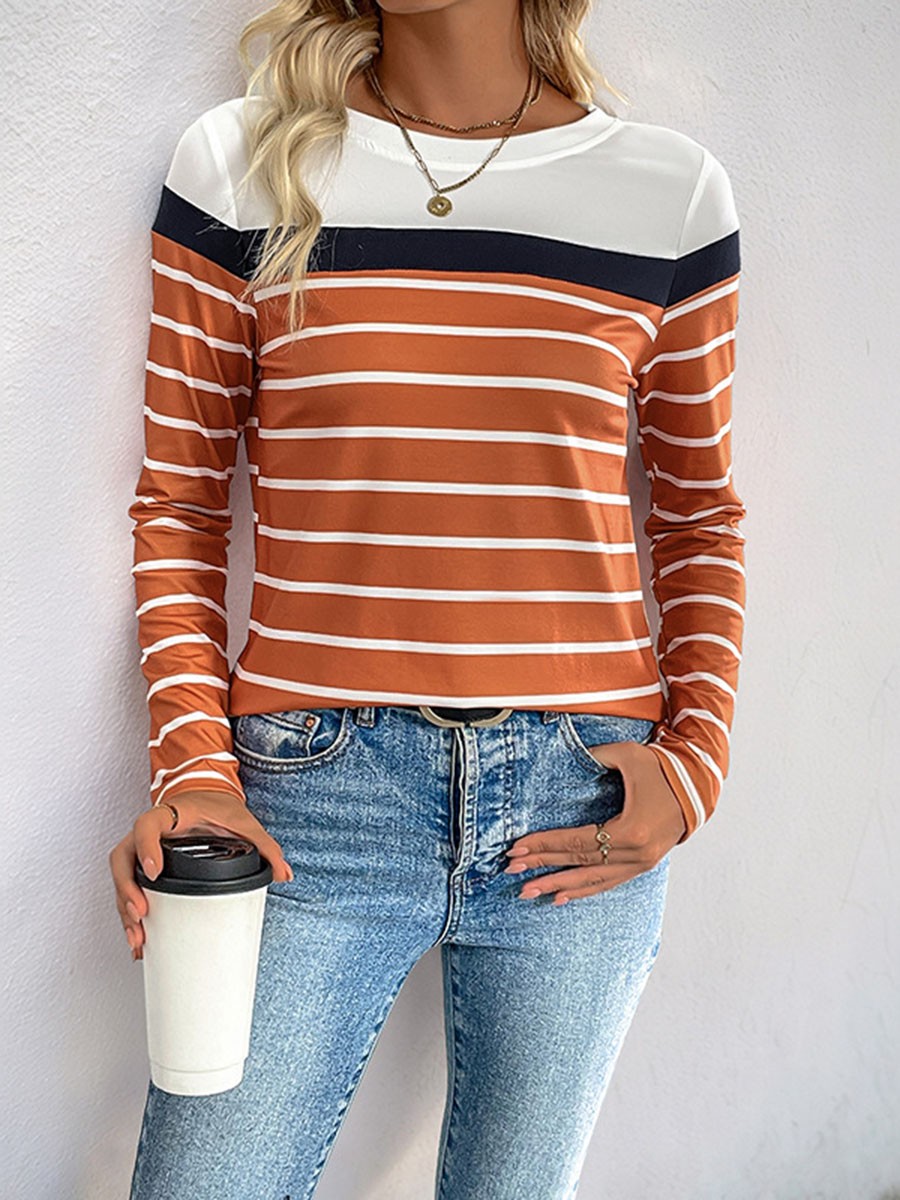 Striped patchwork long sleeve top for women casual lightweight breathable - Picture 27 of 72