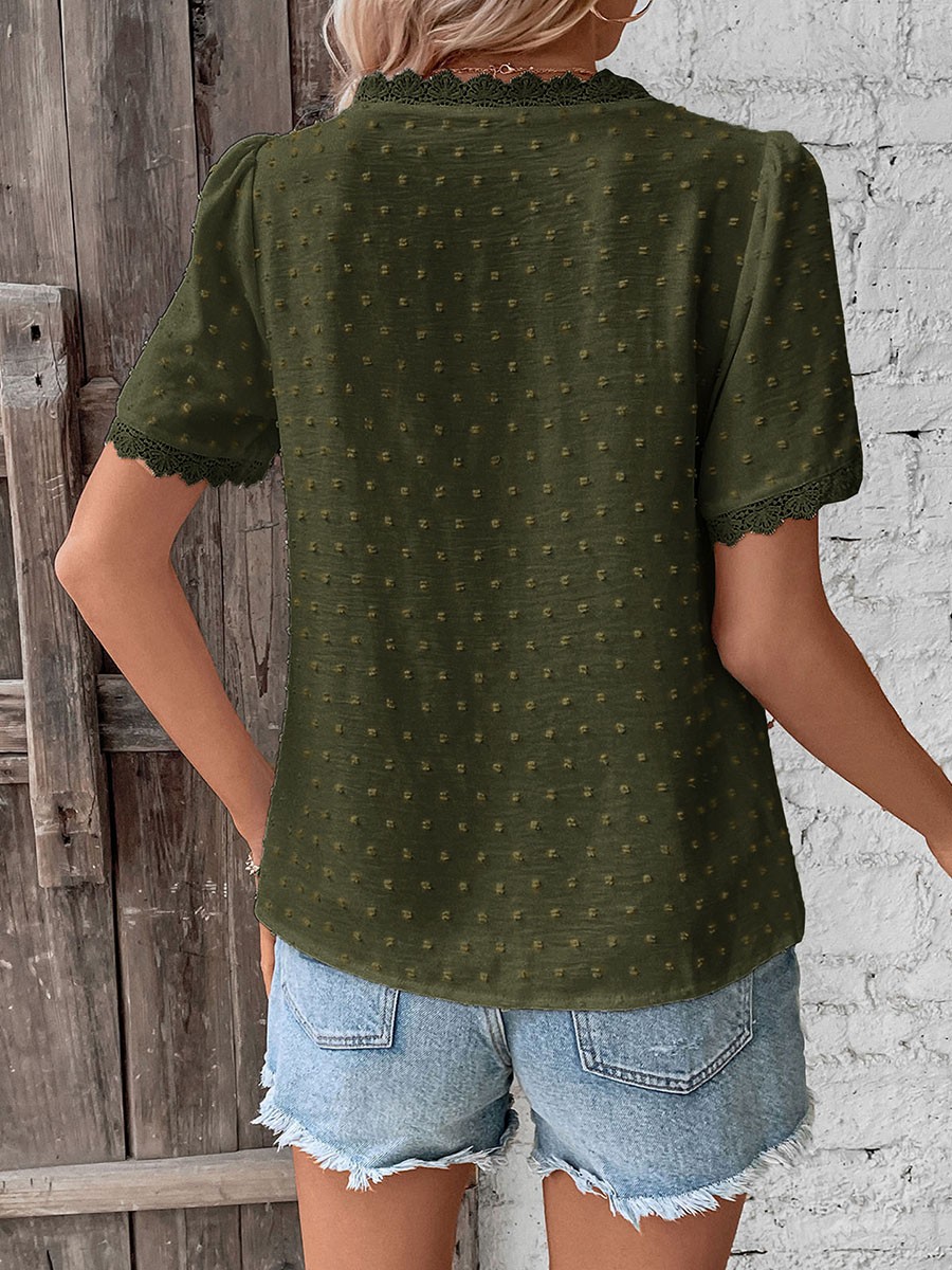 Short Sleeve Casual Women Shirt Summer V Neck Solid Color Breathable Fabric - Picture 64 of 70