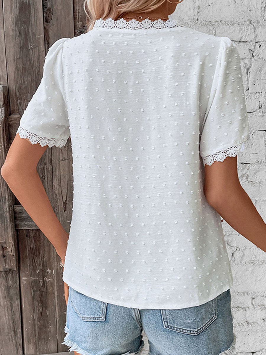 Short Sleeve Casual Women Shirt Summer V Neck Solid Color Breathable Fabric - Picture 30 of 70