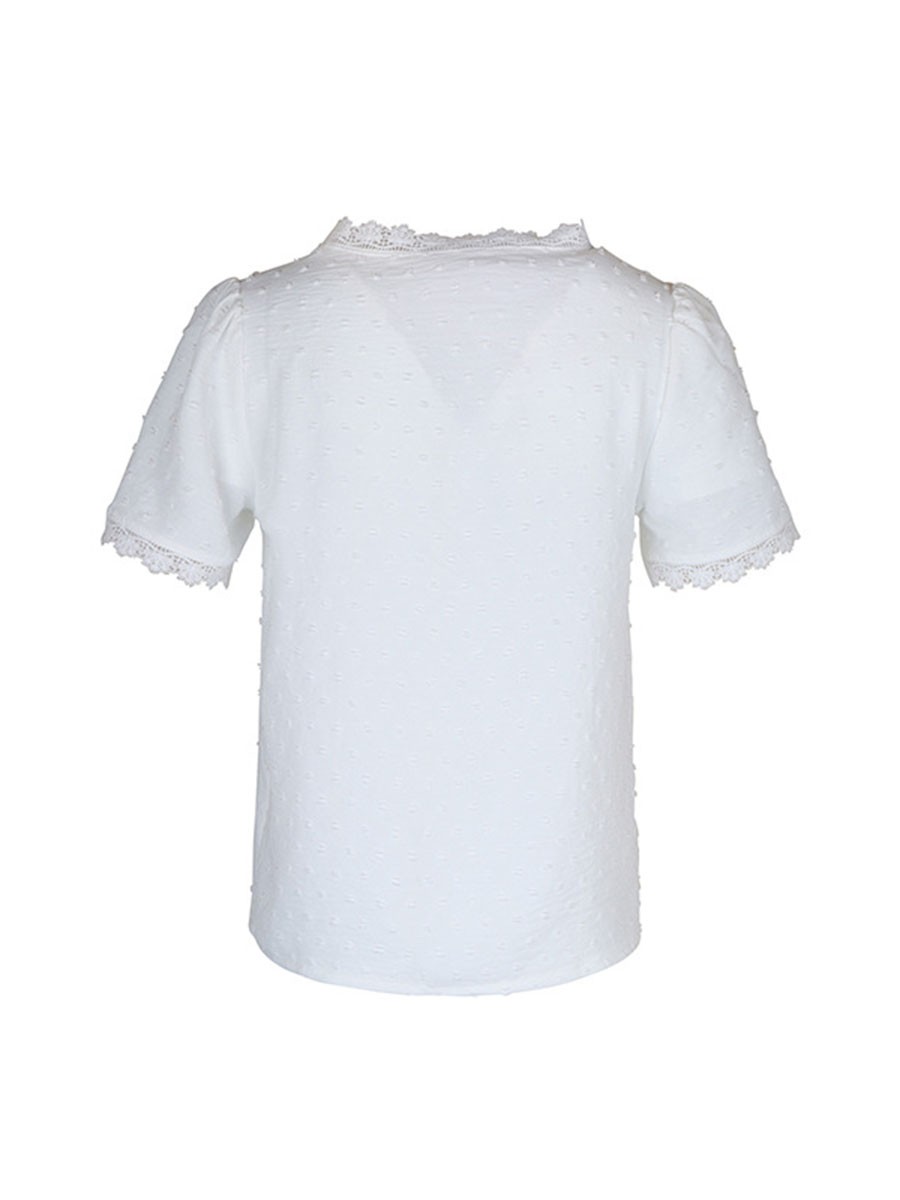 Short Sleeve Casual Women Shirt Summer V Neck Solid Color Breathable Fabric - Picture 32 of 70