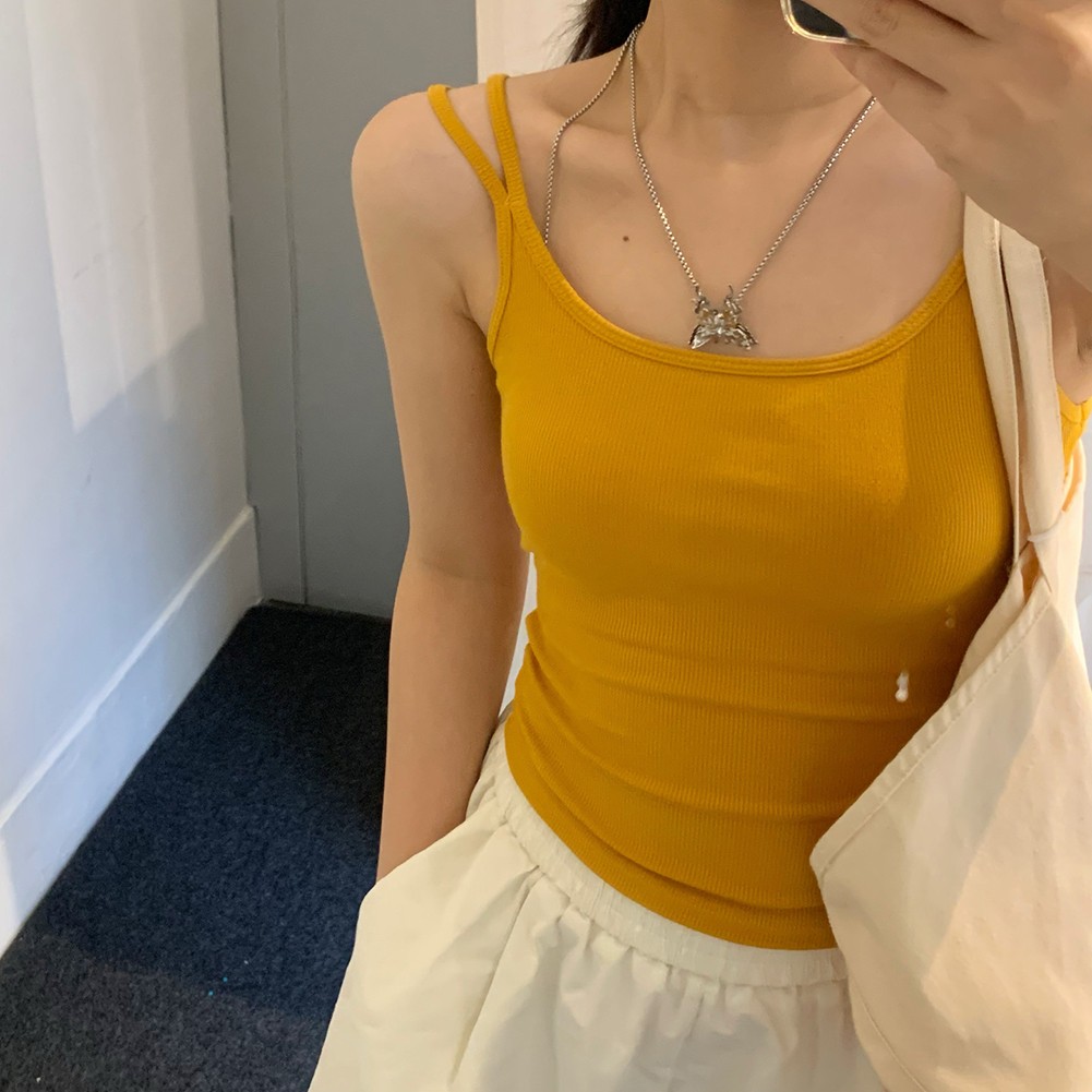 Women Stretch Vest Double Halter Backless with Fixed Chest Cushion for Spring - Picture 58 of 69