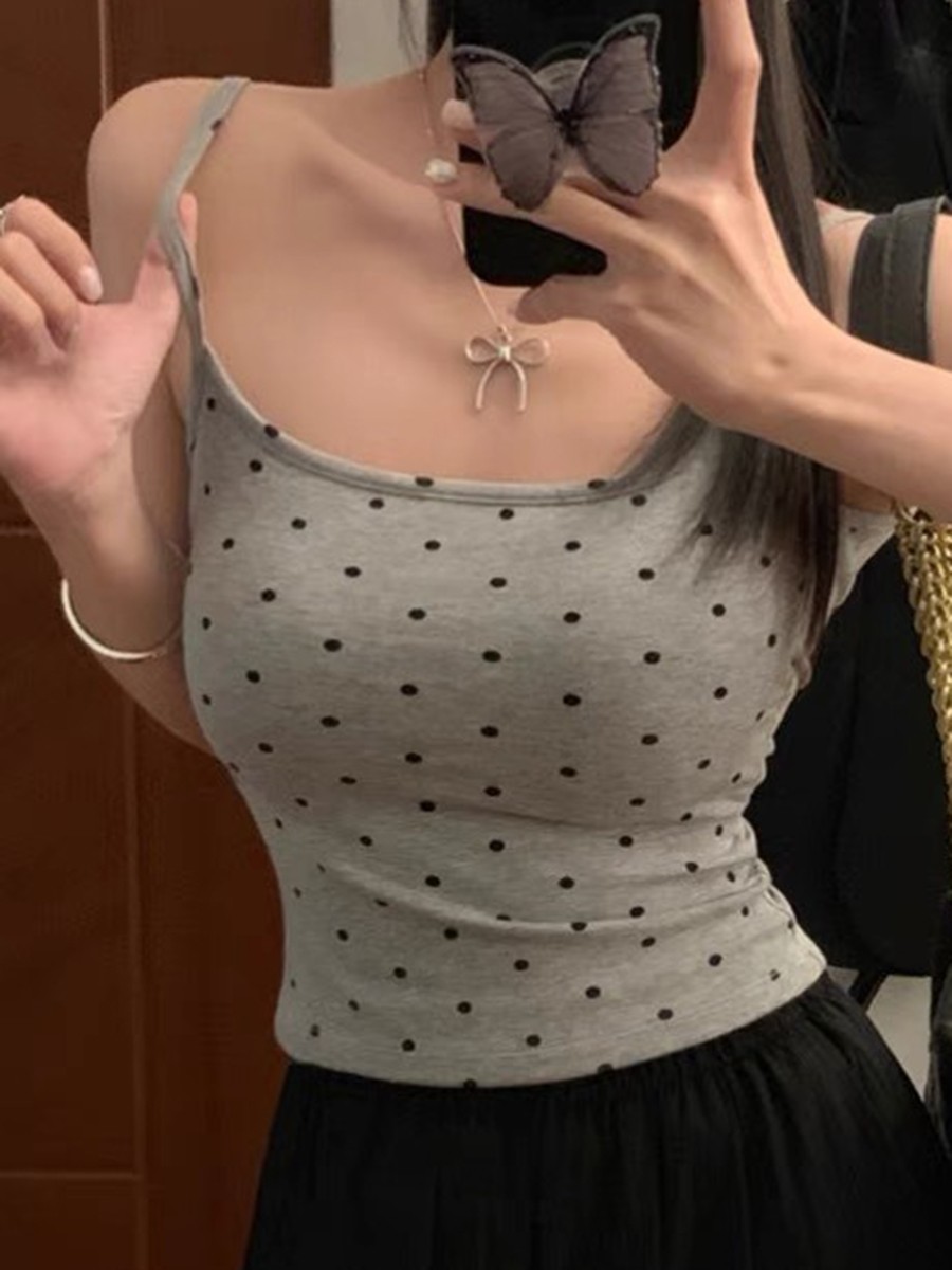 Women Polka Dot Cotton Vest Top Casual Style For Summer And Spring Days - Picture 18 of 20