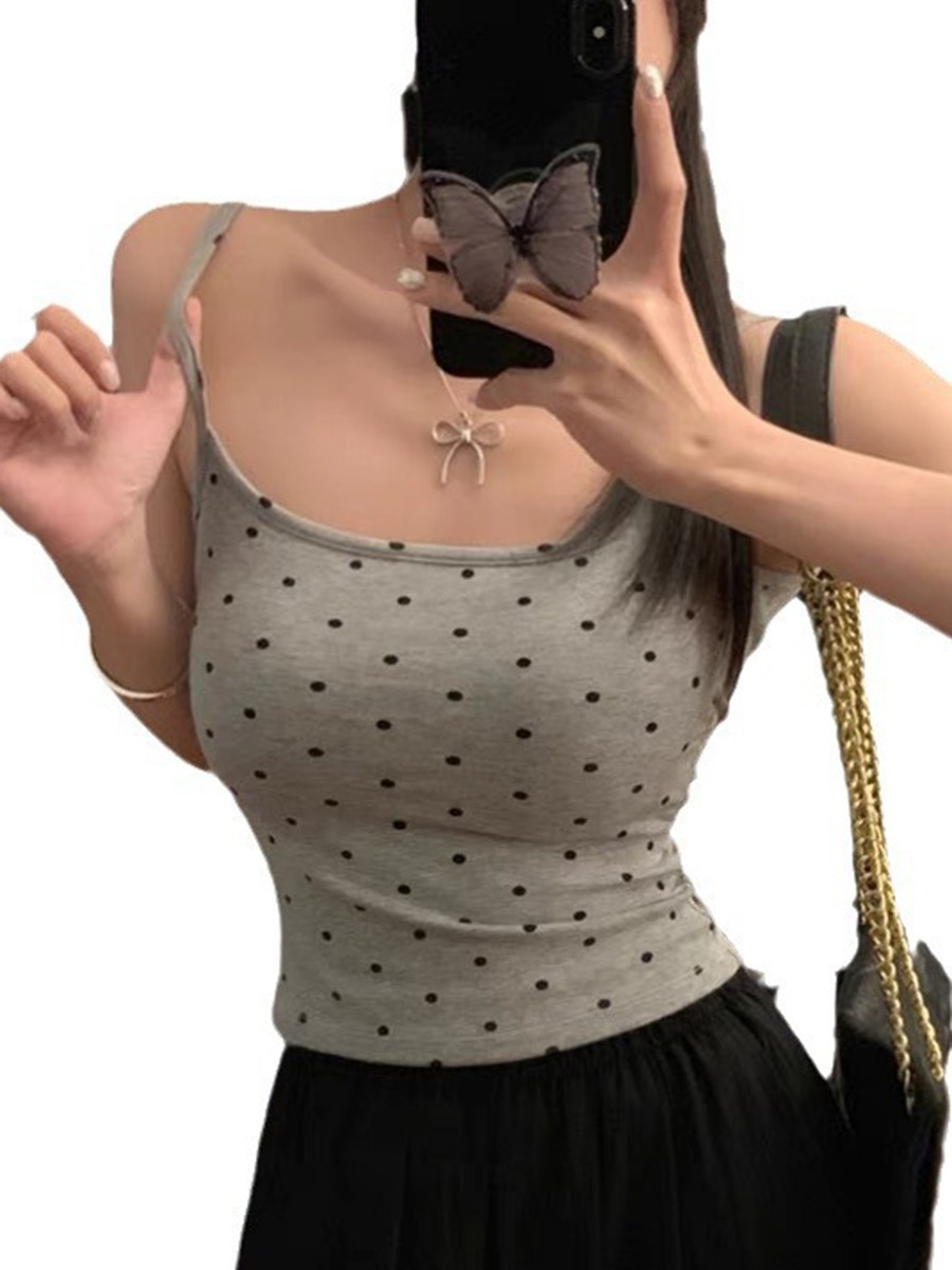 Women Polka Dot Cotton Vest Top Casual Style For Summer And Spring Days - Picture 15 of 20
