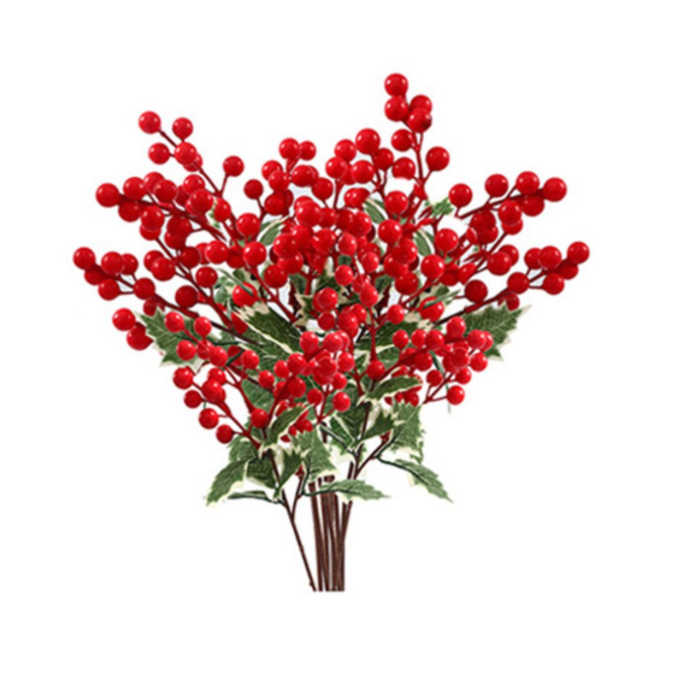 Set of 8 Artificial Holly Berry Branches 17 7 Inch for Home and Office Decor